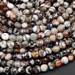 Faceted Tibetan Brown Fire Agate 6mm Round Beads 15" Strand