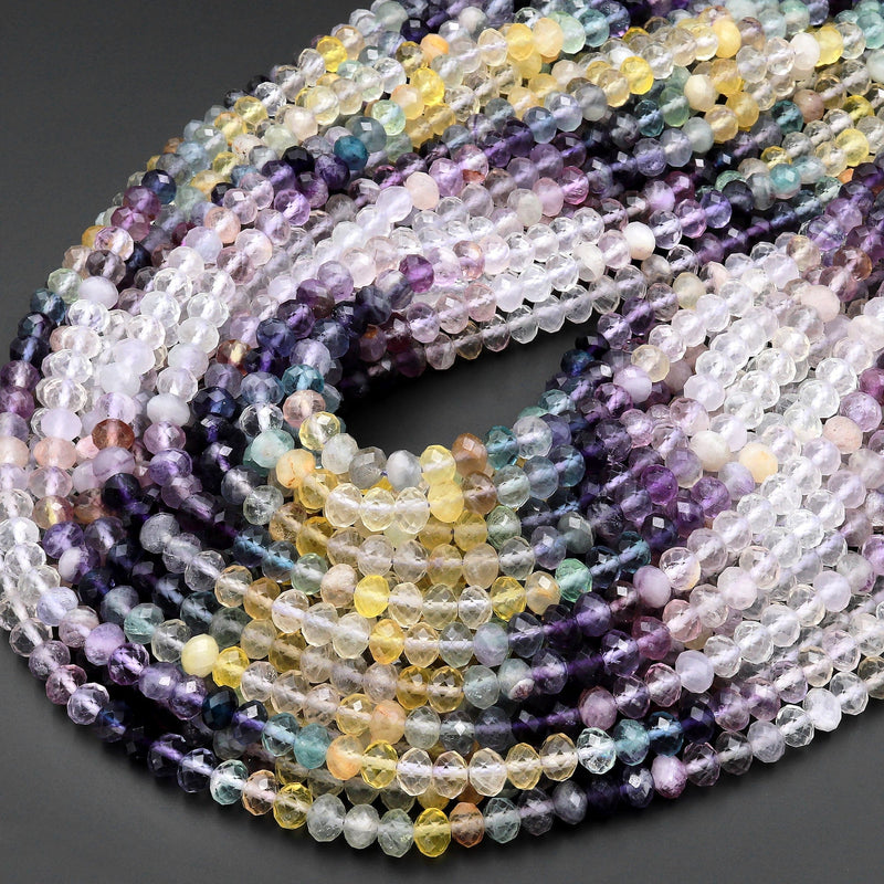 AAA Natural Multicolor Fluorite Faceted 6mm Rondelle Beads Micro Laser Cut Purple Yellow Green Blue Gemstone Bead 15.5" Strand