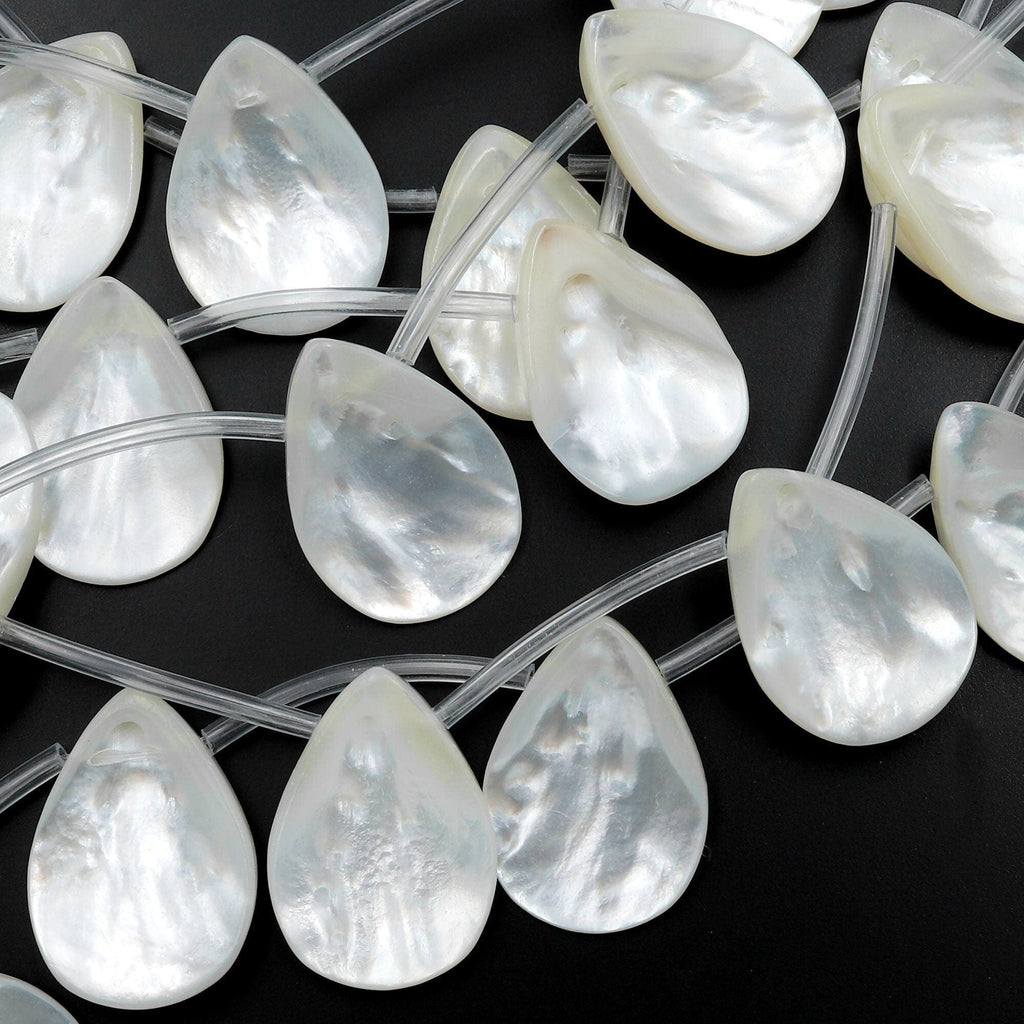 AAA Iridescent Natural White Mother of Pearl Teardrop Beads 25mm 30mm –  Intrinsic Trading