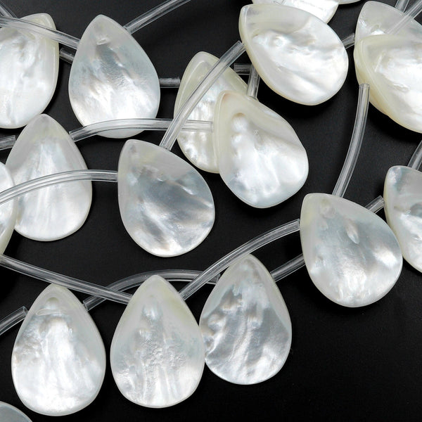 AAA Iridescent Natural White Mother of Pearl Teardrop Beads 35mm Beads Large Mother of Pearl Pendant Focal Beads