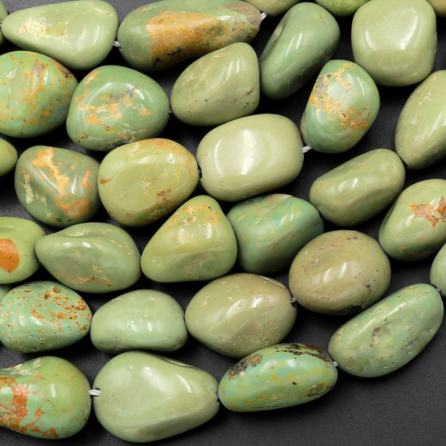 Natural Nevada Turquoise Freeform Nugget Beads Real Green Yellow American Turquoise 15.5" Strand