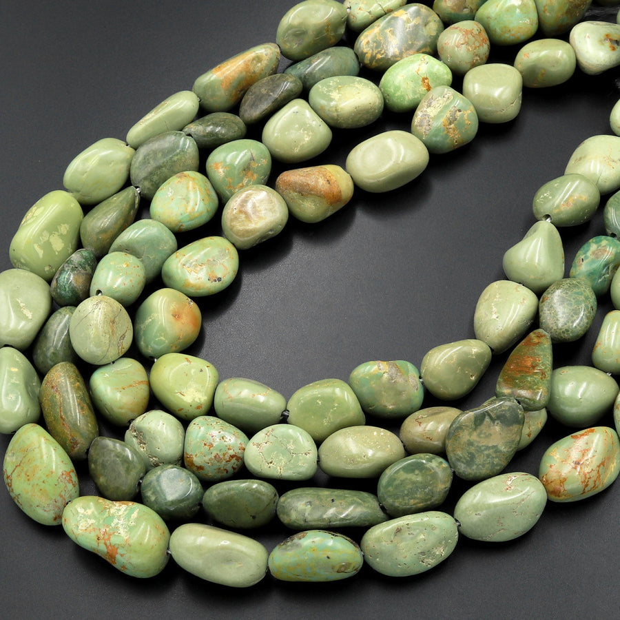 Natural Nevada Turquoise Freeform Nugget Beads Real Green Yellow American Turquoise 15.5" Strand