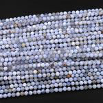 Micro Faceted Natural Blue Lace Agate 4mm Round Beads Blue Chalcedony 15.5" Strand