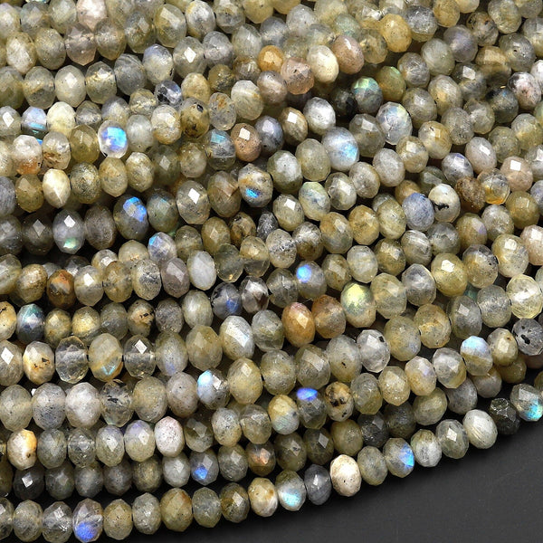 Faceted 4mm Natural Golden Labradorite Rondelle Beads 15.5" Strand