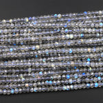 Faceted 4mm Natural Blue Labradorite Rondelle Beads Black Tourmaline Matrix 15.5" Strand