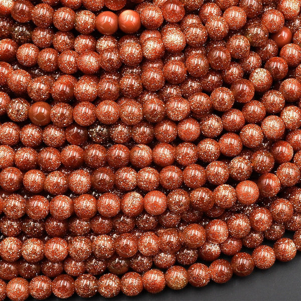 AAA Sparkling Gold Sandstone Aka Goldstone 4mm Smooth Round Beads 15" Strand