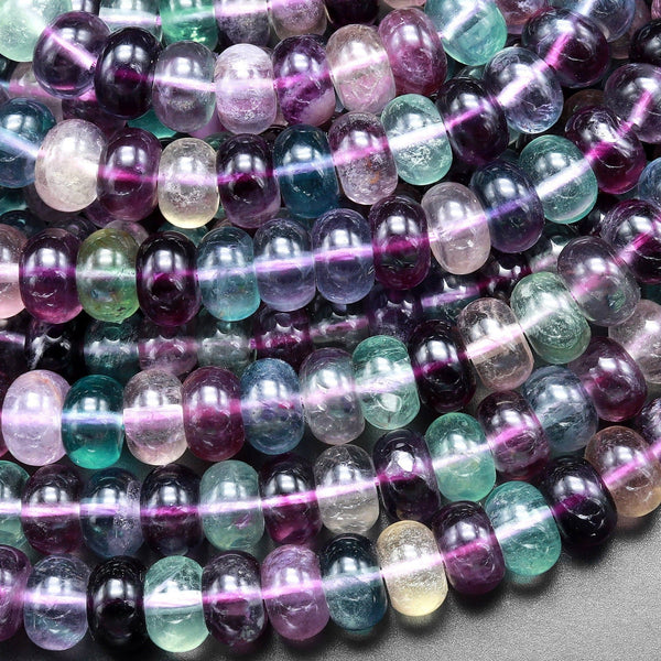 Natural Green Purple Fluorite Smooth Rondelle Beads 8mm 15.5" Strand