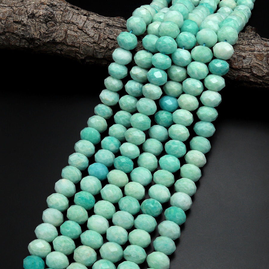 Large AAA Peruvian Amazonite Faceted Rondelle 13mm 14mm Beads Natural Sea Blue Green Gemstone Laser Diamond Cut 15.5" Strand