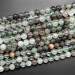 Natural Phantom Quartz Beads Lodolite Beads 4mm 6mm 8mm 10mm Green Brown Minerals Matrix 15.5" Strand