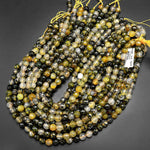 Faceted Lemon Yellow Green Black Dragon Vein Agate Beads 8mm Round Cracked Fire Agate 15.5" Strand