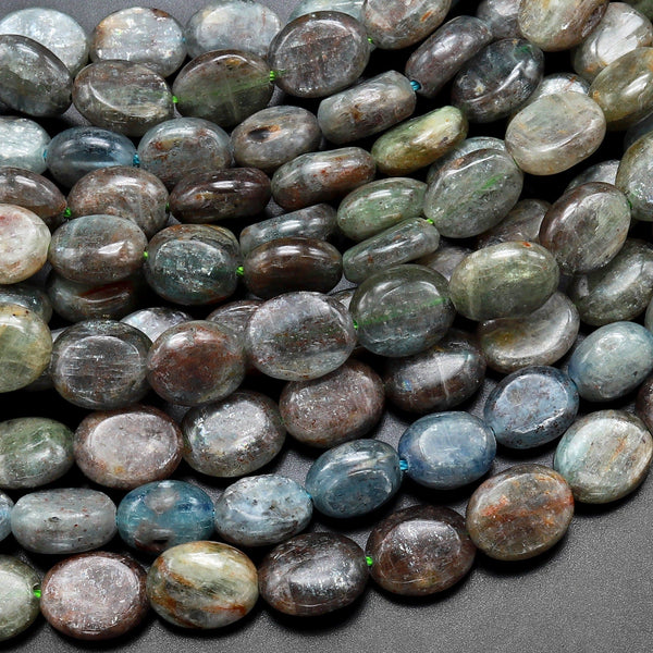 Natural Brown Green Kyanite Oval Beads Chatoyant Silvery Metallic Tone 15.5" Strand