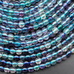 AAA Natural Fluorite Beads 4mm Smooth Round Purple Green Blue Fluorite Gemstone 15.5" Strand