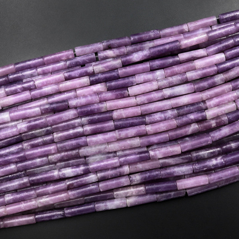 Natural Lilac Purple Lepidolite Thin Long Tube Beads 15.5" Strand
