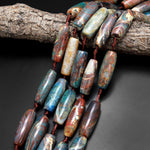 Large Aqua Terra Agate Barrel Drum Cylinder Tube 40mm Beads Antique Boho Beads 15.5" Strand