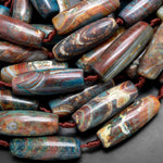 Large Aqua Terra Agate Barrel Drum Cylinder Tube 40mm Beads Antique Boho Beads 15.5" Strand