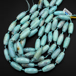 Large Aqua Blue Terra Agate Barrel Drum Cylinder Tube 40mm Beads Antique Boho Beads 15.5" Strand