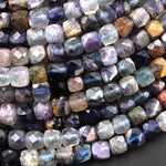 Natural Multicolor Purple Green Brown Fluorite Faceted 5mm 6mm Cube Square Dice Beads 15.5" Strand