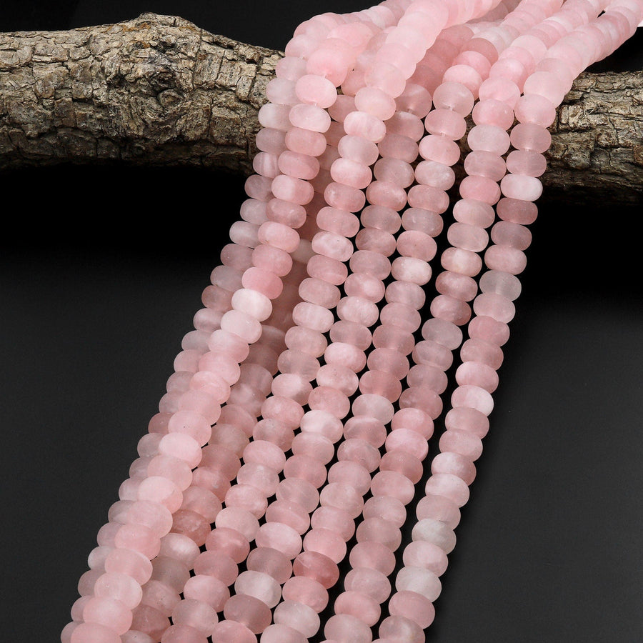 AAA Matte Natural Pink Rose Quartz Rondelle Beads 10x6mm 15.5" Strand