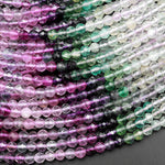 AAA Grade Gemmy Natural Fluorite Faceted 4mm Round Beads Micro Laser Cut Pink  Purple Green Gemstone Bead 15.5" Strand