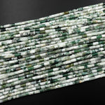 Natural Green Tree Agate 4x2mm Small Thin Smooth Spacer Tube Beads 15.5" Strand