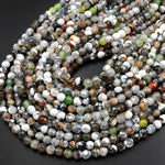 Faceted Multicolor Tibetan Gray Green Brown Fire Agate 6mm 8mm Round Beads 15" Strand