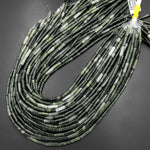 Natural Green Quartz Thin Long Tube Beads 14mm 15.5" Strand