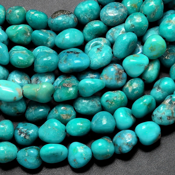 Genuine Real Natural Arizona Blue Turquoise Turquoise Freeform Pebble Nugget Beads 15.5" Strand