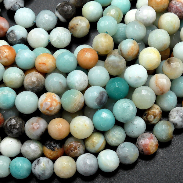 Faceted Natural Amazonite 4mm 6mm 8mm 10mm Round Beads 15.5" Strand