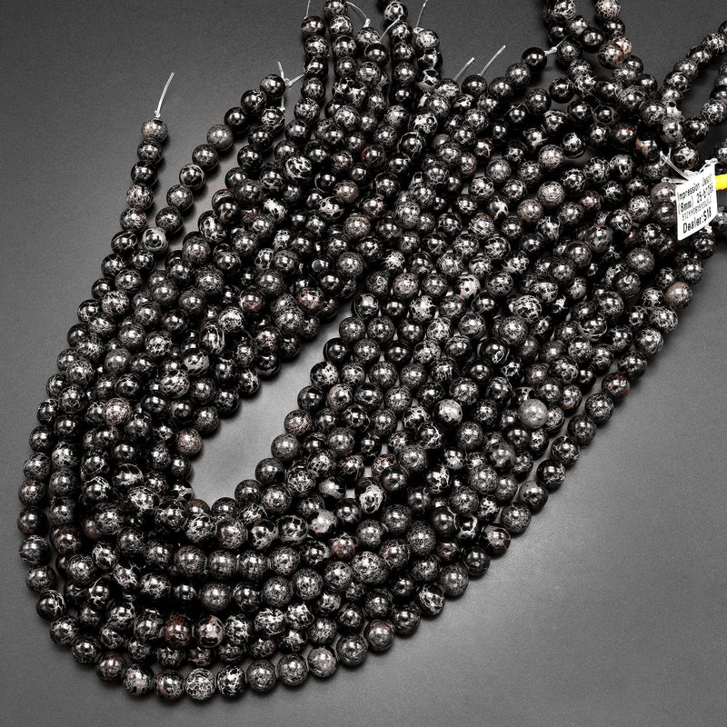 Black Sea Sediment Jasper Smooth Round Beads 8mm 10mm Aka Impression Imperial Jasper 15.5" Strand