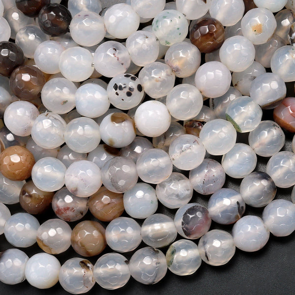 Faceted Natural Montana Agate 8mm Round Beads 15.5" Strand