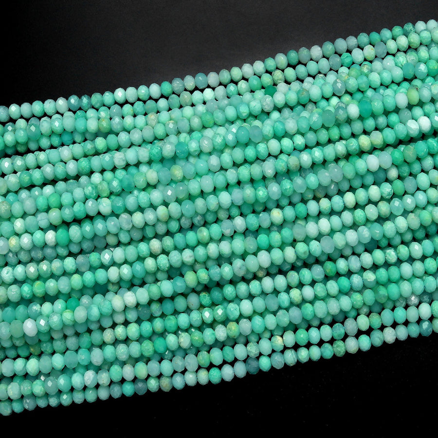 AAA Natural Australian Green Chrysoprase Faceted 4mm Rondelle Beads Diamond Cut Gemstone 15.5" Strand