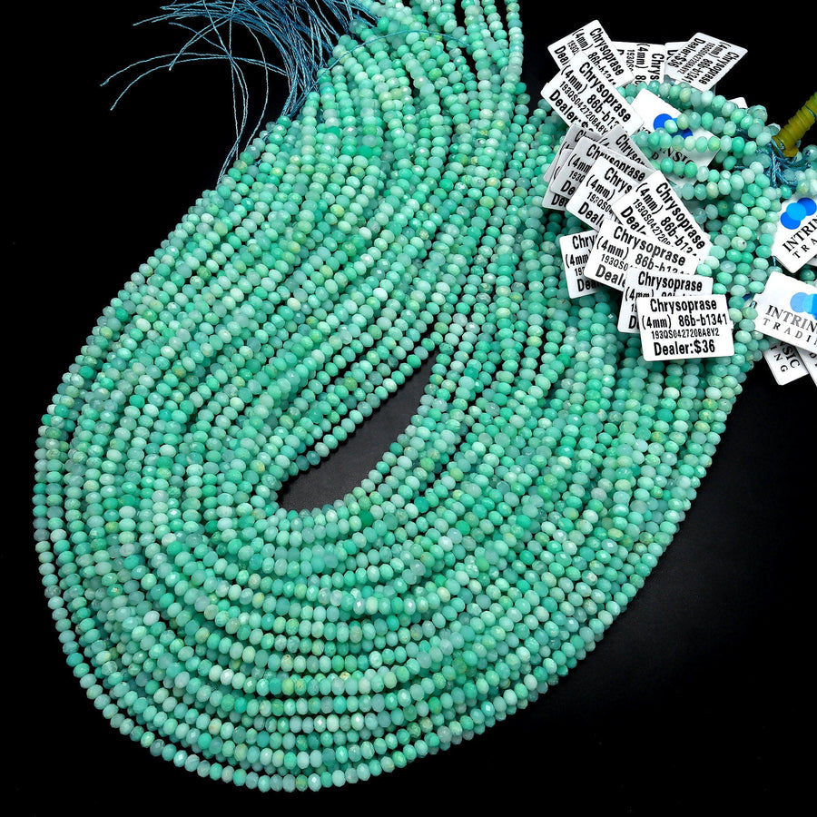 AAA Natural Australian Green Chrysoprase Faceted 4mm Rondelle Beads Diamond Cut Gemstone 15.5" Strand