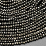 Micro Faceted Tiny Small Natural Iron Pyrite Faceted 2mm Round Beads Diamond Cut Gemstone 15.5" Strand