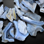 Large Freeform Natural Blue Chalcedony Geode Slice Druzy Drusy Beads Top Side Drilled Blue Lace Agate A1 16" Strand