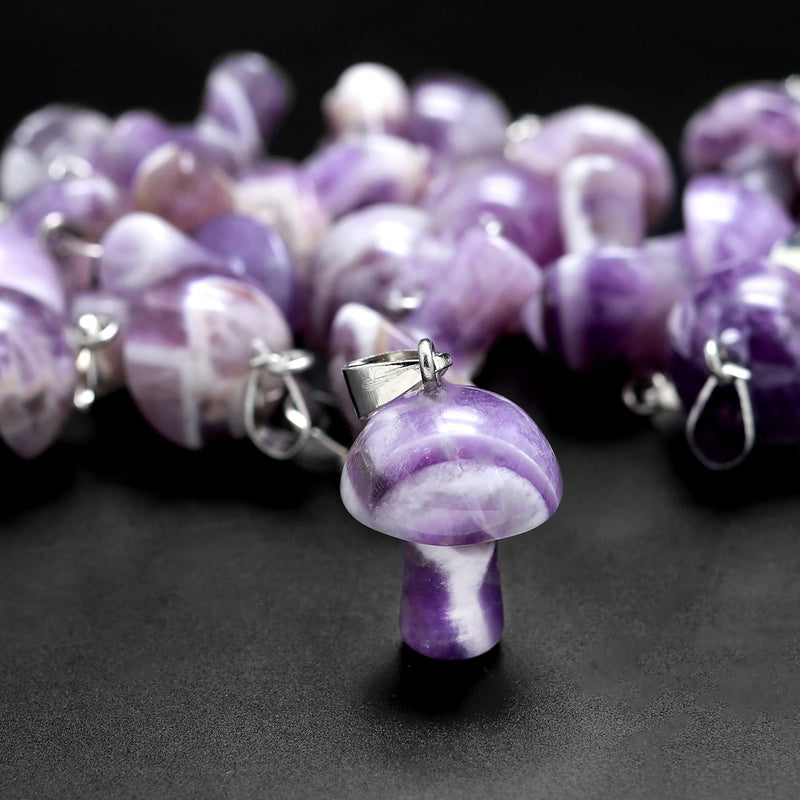 AAA Natural Chevron Amethyst Gemstone Mushroom Pendant Natural Crystal Focal Bead