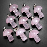 AAA Natural Pink Rose Quartz Gemstone Mushroom Pendant Natural Crystal Focal Bead