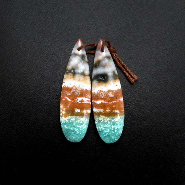 Drilled Natural Ocean Jasper Earring Pair Matched Teardrop Gemstone Beads A2