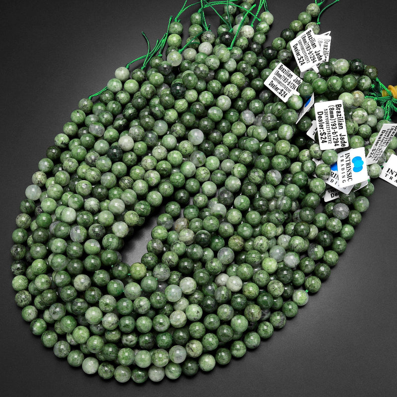 Rare Natural Brazilian Green Jade 6mm 8mm 10mm 12mm Smooth Round Beads Real Genuine Jade Gemstone 15.5" Strand