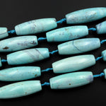 Long Aqua Blue Terra Agate Barrel Drum Cylinder Tube 40mm Beads Antique Boho Beads 15.5" Strand