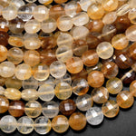 Natural Golden Healer Quartz Faceted Coin 6mm 8mm 10mm Beads 15.5" Strand