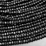 AAA Natural Black Spinel Faceted 3mm Gemstone Rondelle Beads Micro Faceted Laser Diamond Cut 15.5" Strand