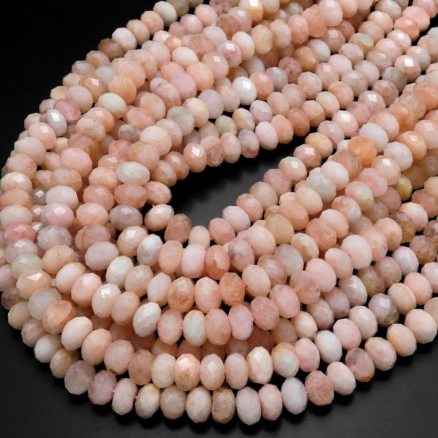 Faceted Natural Peach Pink Morganite Aquamarine Beryl Rondelle Beads 10mm 15.5" Strand