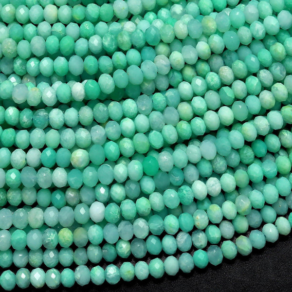AAA Natural Australian Green Chrysoprase Faceted 4mm Rondelle Beads Diamond Cut Gemstone 15.5" Strand