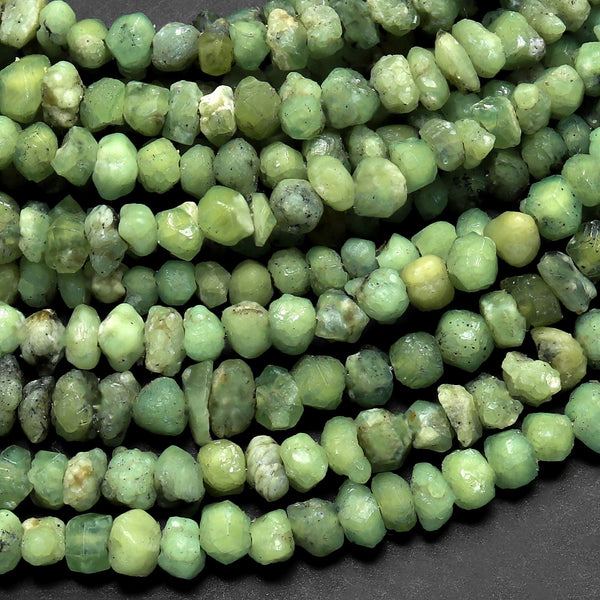 Raw Rough Natural Green Garnet Nugget Freeform Beads Real Genuine Gemstone Hand Hammered 15.5" Strand