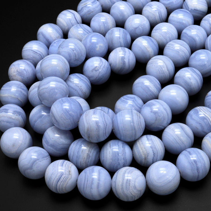 AAA Large Natural Blue Lace Agate 20mm Round Gemstone Beads 15.5" Strand