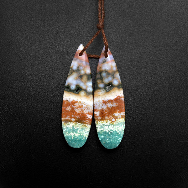 Drilled Natural Ocean Jasper Earring Pair Matched Teardrop Gemstone Beads A1