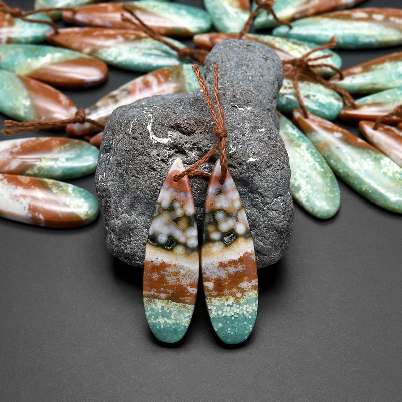 Drilled Natural Ocean Jasper Earring Pair Matched Teardrop Gemstone Beads