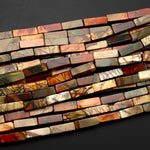 AAA Red Creek Jasper Long Rectangle Tube Beads Red Green Yellow Brown Natural Cherry Creek Multi Color Picasso Jasper 15.5" Strand