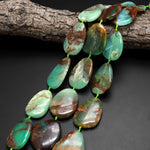 Large Natural Australian Bicolor Green Brown Chrysoprase Beads Nuggets Center Drilled Focal Bead Pendant 15.5" Strand
