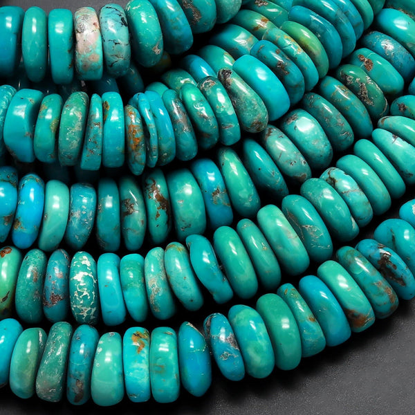 Genuine Natural Nevada Blue Green Turquoise Heishi Beads Rondelle Real Turquoise Gemstone 15.5" Strand